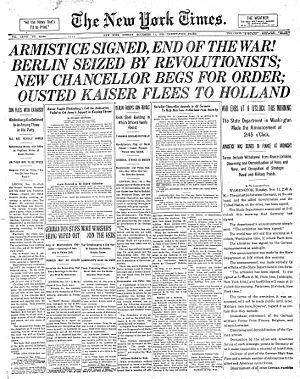 Front page of The New York Times on Armistice ...