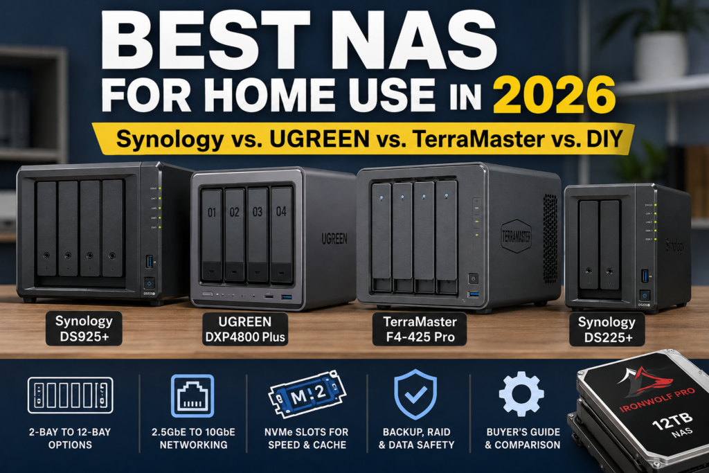 Best NAS for home use in 2026 comparing Synology, UGREEN and TerraMaster NAS systems